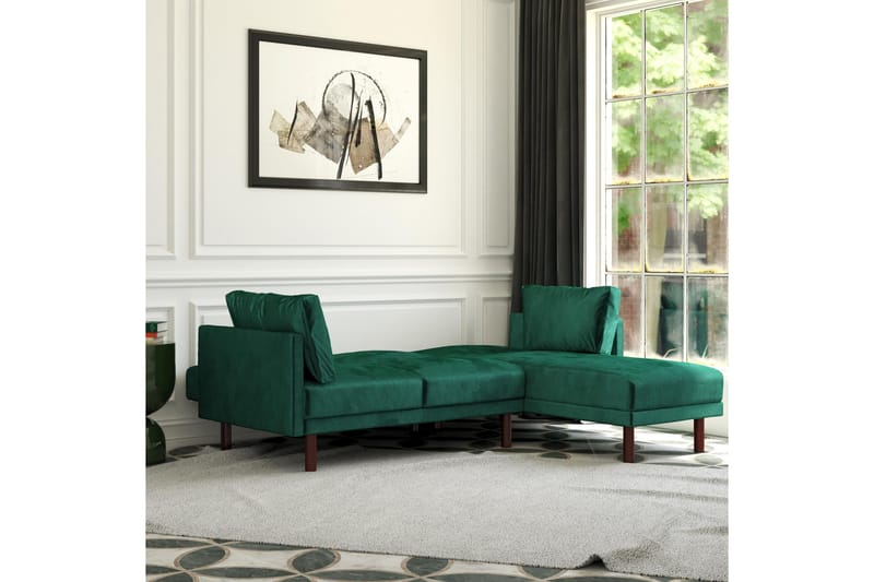 Clair 3-seters Sovesofa med Sjeselong Justerbar Fløyel/Grønn - Dorel Home - Møbler - Sofaer - Sovesofaer - Langsgående sovesofa