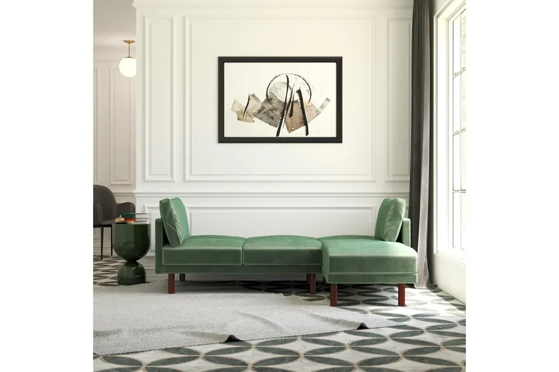 Clair 3-seters Sovesofa med Sjeselong Justerbar Fløyel/Grønn - Dorel Home - Møbler - Sofaer - Sovesofaer - Langsgående sovesofa