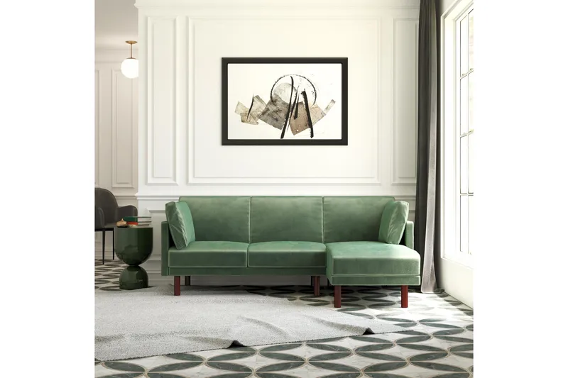 Clair 3-seters Sovesofa med Sjeselong Justerbar Fløyel/Grønn - Dorel Home - Møbler - Sofaer - Sovesofaer - Langsgående sovesofa