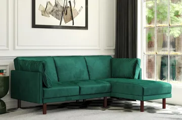 Clair 3-seters Sovesofa med Sjeselong Justerbar Fløyel/Grønn - Dorel Home - Møbler - Sofaer - Sovesofaer - Sovesofa divan