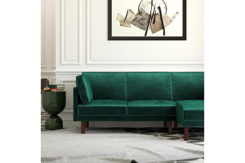 Clair 3-seters Sovesofa med Sjeselong Justerbar Fløyel/Grønn - Dorel Home - Møbler - Sofaer - Sovesofaer - Langsgående sovesofa