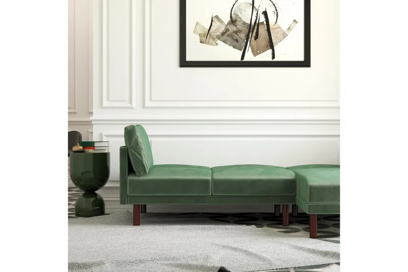 Clair 3-seters Sovesofa med Sjeselong Justerbar Fløyel/Grønn - Dorel Home - Møbler - Sofaer - Sovesofaer - Langsgående sovesofa