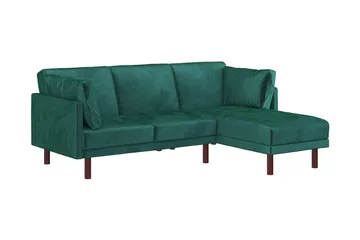 Clair 3-seters Sovesofa med Sjeselong Justerbar Fløyel/Grønn - Dorel Home - Møbler - Sofaer - Sovesofaer - Sovesofa divan