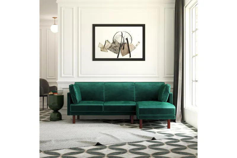 Clair 3-seters Sovesofa med Sjeselong Justerbar Fløyel/Grønn - Dorel Home - Møbler - Sofaer - Sovesofaer - Langsgående sovesofa