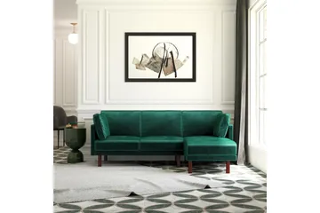 Clair 3-seters Sovesofa med Sjeselong Justerbar Fløyel/Grønn - Dorel Home - Møbler - Sofaer - Sovesofaer - Sovesofa divan