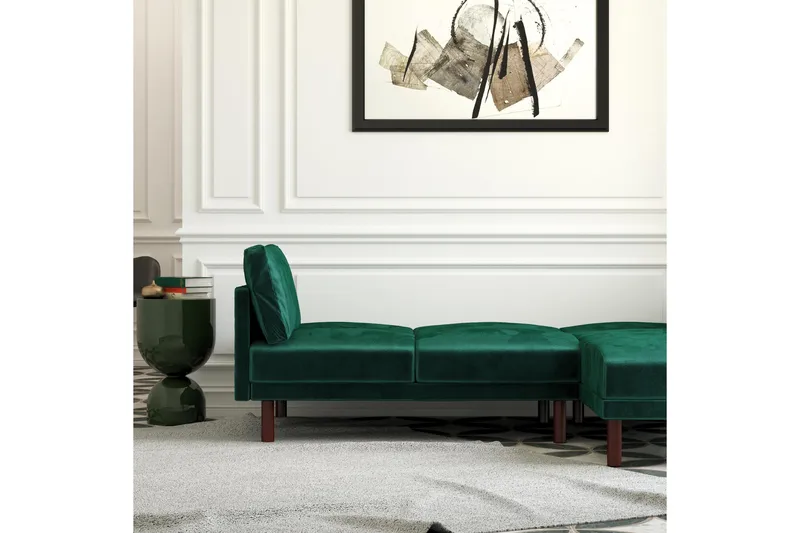 Clair 3-seters Sovesofa med Sjeselong Justerbar Fløyel/Grønn - Dorel Home - Møbler - Sofaer - Sovesofaer - Langsgående sovesofa