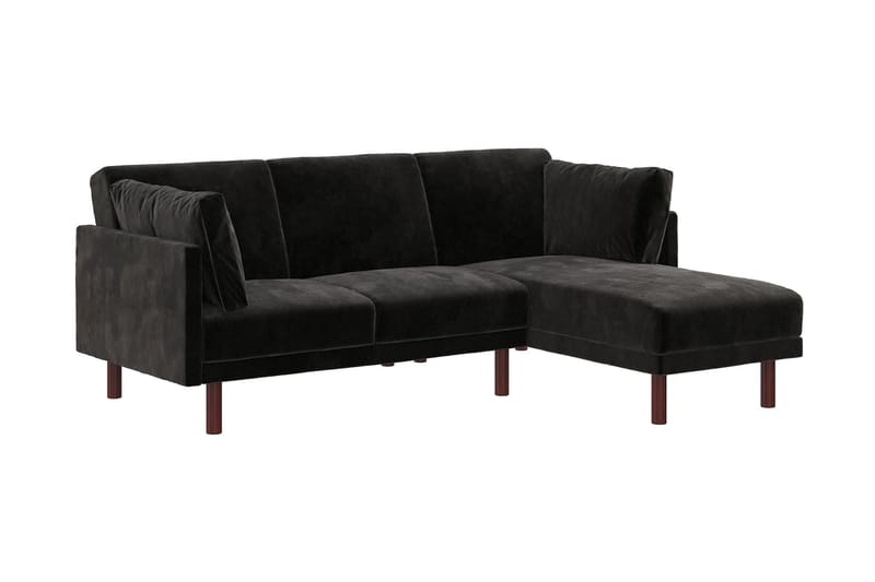 Clair 3-seters Sovesofa med Sjeselong Justerbar Fløyel/Svart - Dorel Home - Møbler - Sofaer - Sovesofaer