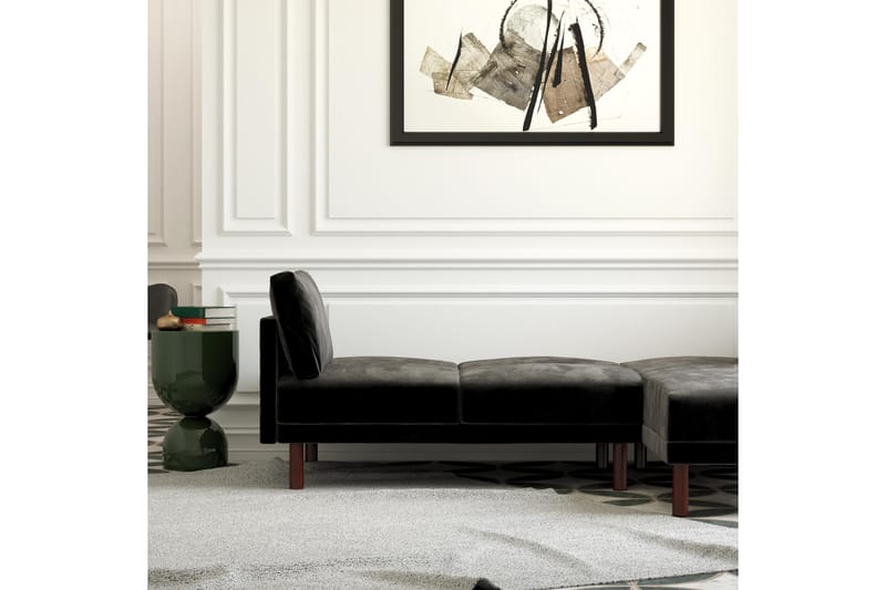 Clair 3-seters Sovesofa med Sjeselong Justerbar Fløyel/Svart - Dorel Home - Møbler - Sofaer - Sovesofaer