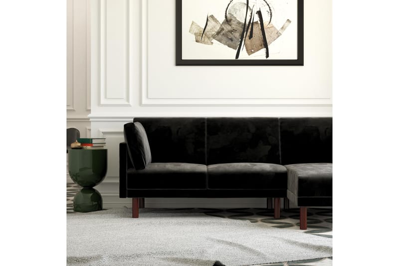 Clair 3-seters Sovesofa med Sjeselong Justerbar Fløyel/Svart - Dorel Home - Møbler - Sofaer - Sovesofaer