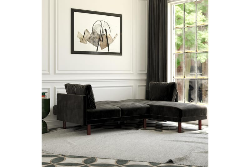 Clair 3-seters Sovesofa med Sjeselong Justerbar Fløyel/Svart - Dorel Home - Møbler - Sofaer - Sovesofaer