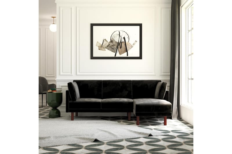 Clair 3-seters Sovesofa med Sjeselong Justerbar Fløyel/Svart - Dorel Home - Møbler - Sofaer - Sovesofaer