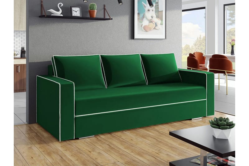 Clarina 3-seters Sovesofa 143x200 cm med Oppbevaring i Fløyel - Grønn - Møbler - Sofaer - Sovesofaer