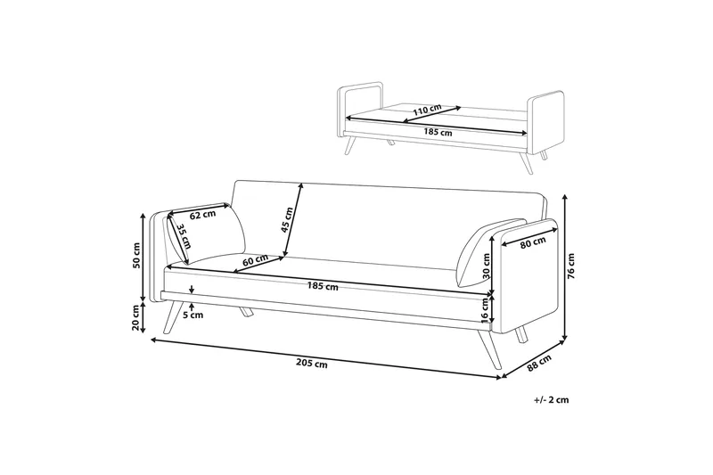 Clem Sovesofa 3-seter - Grå/Lyst tre - Møbler - Sofaer - Sovesofaer