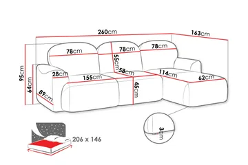 Corfu Sovesofa Med 3-Seters Divan - Svart - Møbler - Sofaer - Sovesofaer