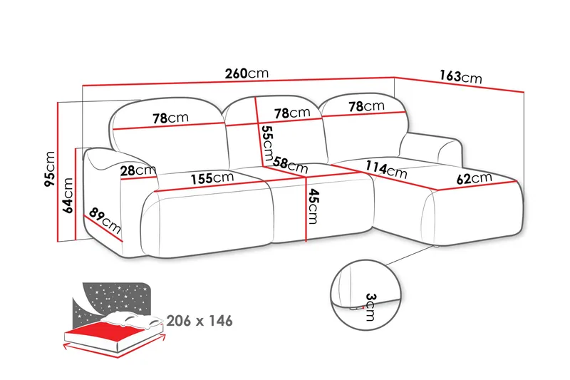 Corfu Sovesofa Med 3-Seters Divan - Møbler - Sofaer - Sovesofaer