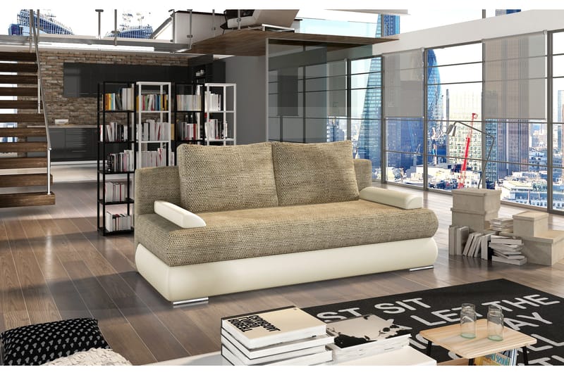 Crespos 3-seter Rektangulær Tofarget Sovesofa i Stoff, Beige