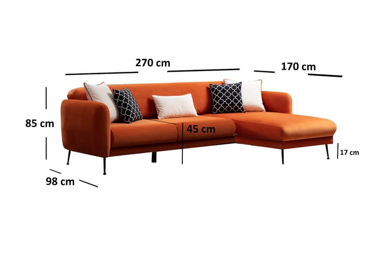 Crivaro Sovesofa med Divan Høyre - Oransje - Sovesofaer - Sovesofa divan