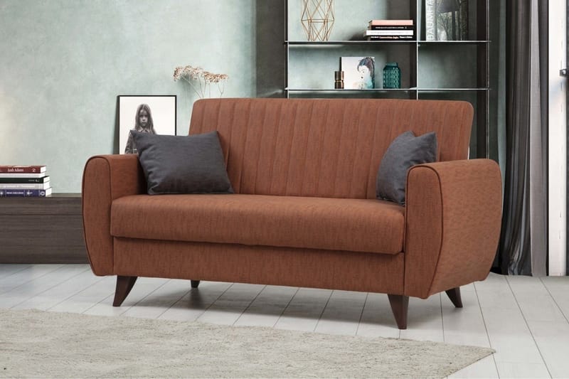 Dalima 2-seter Sovesofa 55x125 cm med Oppbevaring i Stoff - Terrakotta - Møbler - Sofaer - Sovesofaer