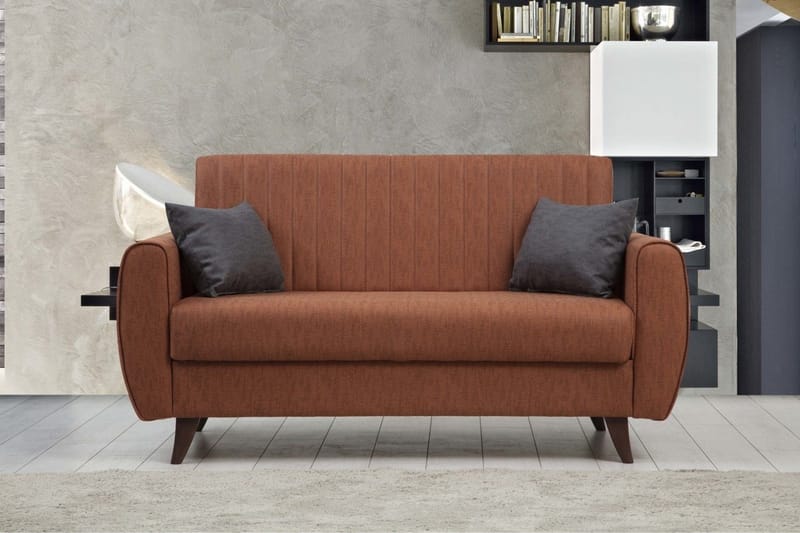Dalima 2-seter Sovesofa 55x125 cm med Oppbevaring i Stoff, Terrakotta