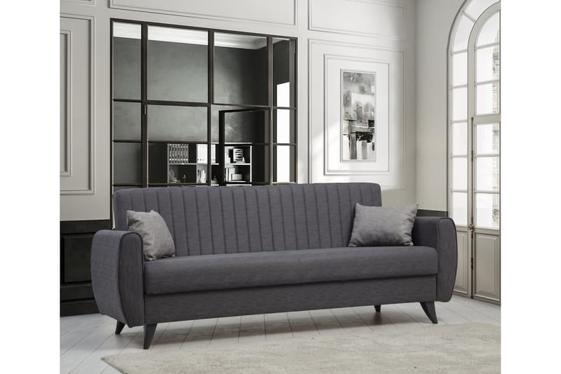 Dalima 3-seters Sovesofa 55x183 cm med Oppbevaring i Stoff - Antrasitt - Møbler - Sofaer - Sovesofaer