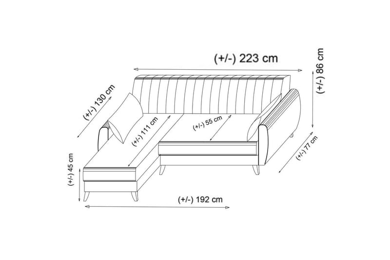 Dalima Sovesofa med Sjeselong 3-seter - Lys grå - Møbler - Sofaer - Sovesofaer
