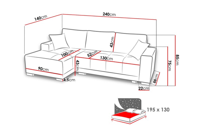 Dallas Divansovesofa 240x140x80 cm - Sovesofaer - Sovesofa divan - Fløyel sofaer