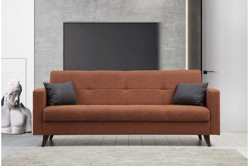 Darcia 3-seter Sovesofa 55x183 cm med Oppbevaring i Lin - Terrakotta - Møbler - Sofaer - Sovesofaer