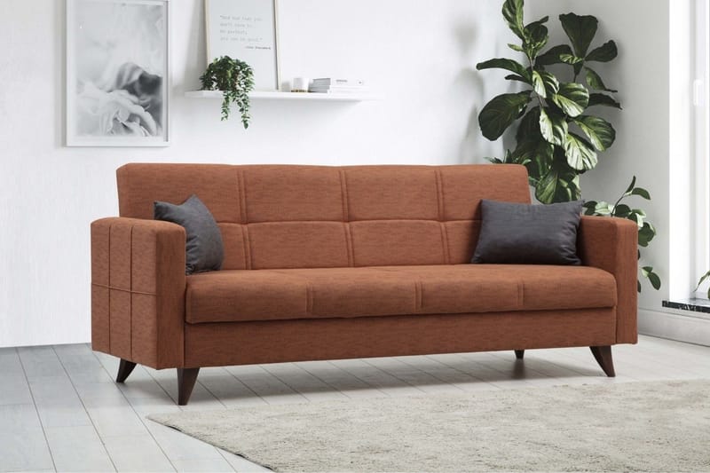 Darcia 3-seter Sovesofa 55x183 cm med Oppbevaring i Lin - Terrakotta - Møbler - Sofaer - Sovesofaer
