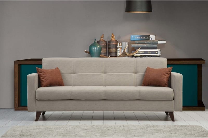 Darcia 3-seters Sovesofa 75x183 cm med Oppbevaring i Stoff - Beige - Møbler - Sofaer - Sovesofaer