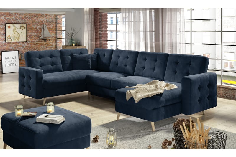 Deadra Sovesofa med Dobbeldivan - Blå - Møbler - Sofaer - Sovesofaer