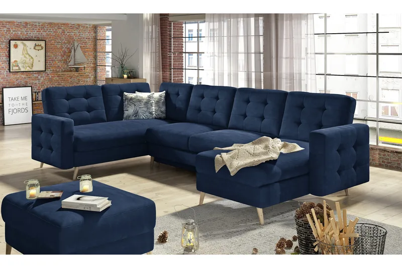 Deadra Sovesofa med Dobbeldivan - Blå - Møbler - Sofaer - Sovesofaer