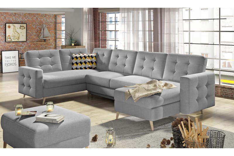 Deadra Sovesofa med Dobbeldivan - Grå - Møbler - Sofaer - Sovesofaer