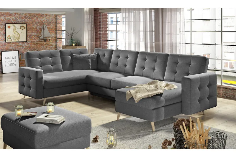 Deadra Sovesofa med Dobbeldivan - Grå - Møbler - Sofaer - Sovesofaer