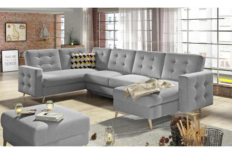 Deadra Sovesofa med Dobbeldivan - Grå - Møbler - Sofaer - Sovesofaer