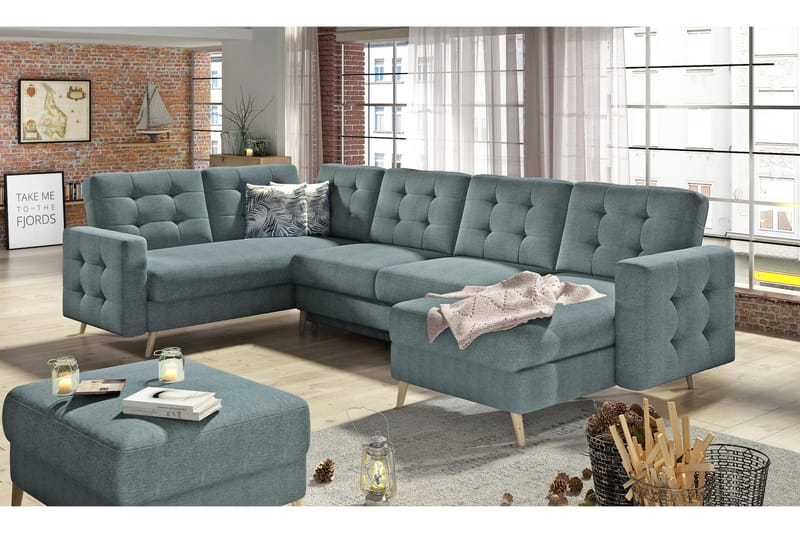 Deadra Sovesofa med Dobbeldivan - Grønn - Møbler - Sofaer - Sovesofaer