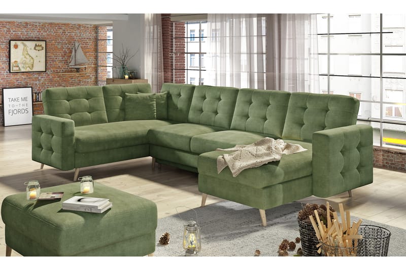 Deadra Sovesofa med Dobbeldivan - Grønn - Møbler - Sofaer - Sovesofaer