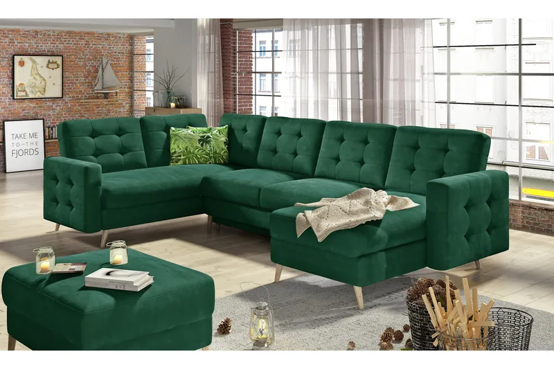 Deadra Sovesofa med Dobbeldivan - Grønn - Møbler - Sofaer - Sovesofaer