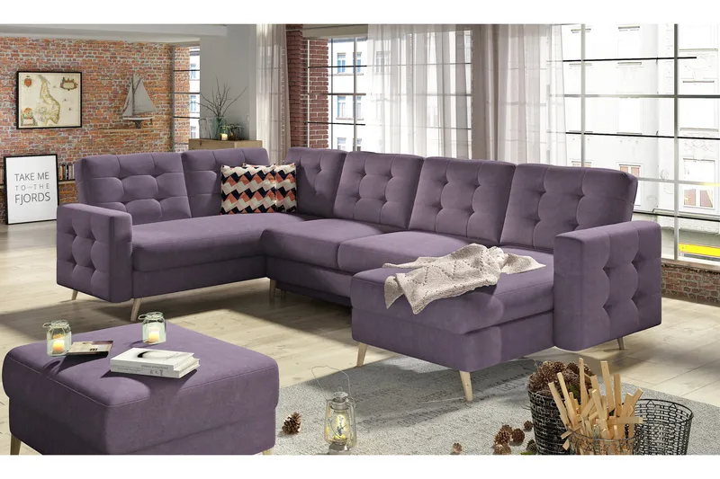 Deadra Sovesofa med Dobbeldivan - Lilla - Møbler - Sofaer - Sovesofaer