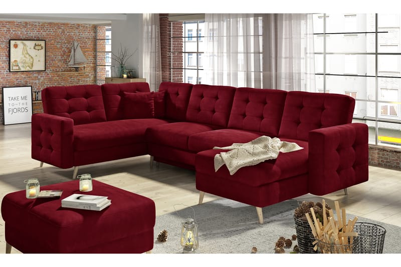Deadra Sovesofa med Dobbeldivan - Rød - Møbler - Sofaer - Sovesofaer