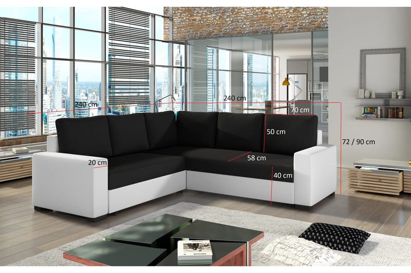 Deltan Hjørnesovesofa - Grå/Svart - Møbler - Sofaer - Sovesofaer