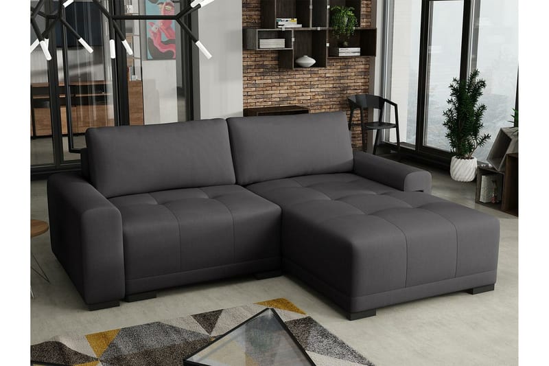 Denegal 2-seter Venstrevendt Sovesofa med Oppbevaring 130x190 cm i Stoff - Antrasitt - Møbler - Sofaer - Sovesofaer
