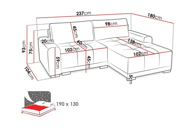 Denegal 2-seters hjørnesovesofa - Møbler - Sofaer - Sovesofaer
