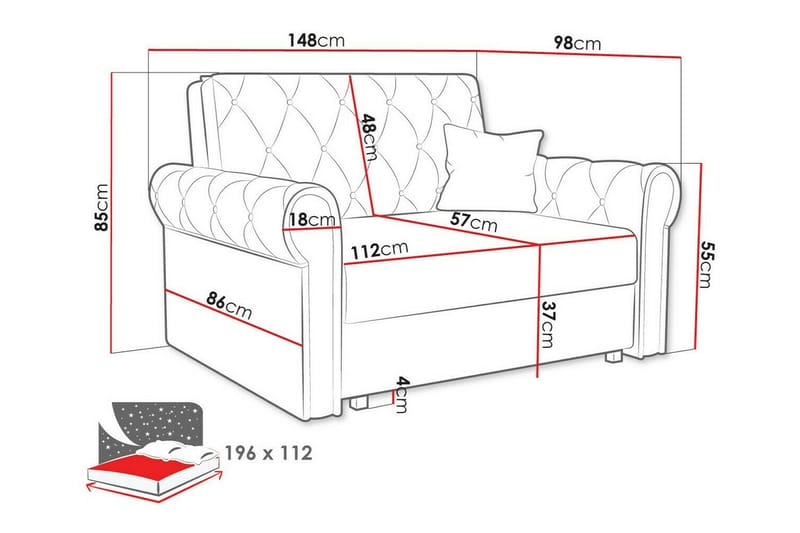 Denegal 2-seters Sovesofa - Grå - Sovesofaer - 2 seters sovesofa