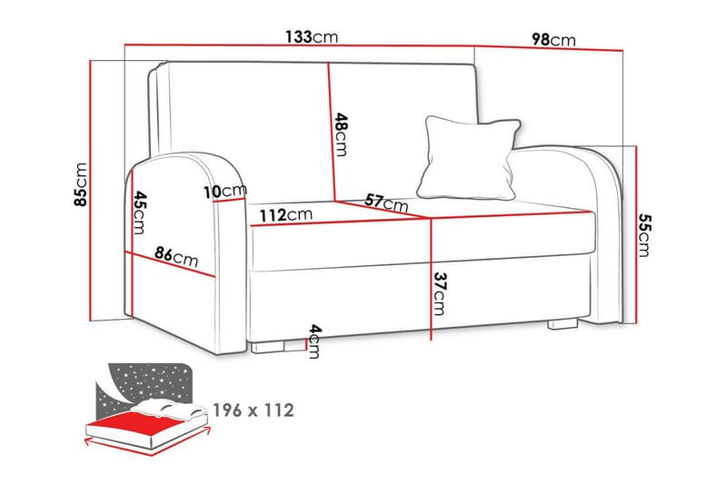 Denegal 2-seters Sovesofa - Lysegrå - Sovesofaer - 2 seters sovesofa