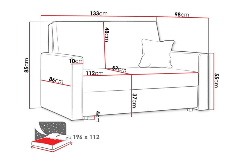 Denegal 2-seters Sovesofa - Lysegrå - Sovesofaer - 2 seters sovesofa