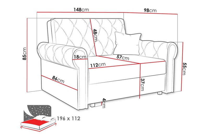 Denegal 2-seters Sovesofa - Mørkeblå - Sovesofaer - 2 seters sovesofa