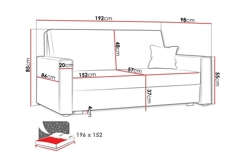 Denegal 2-sits Bäddsoffa NO_BRAND Dark grey - Møbler - Sofaer - Sovesofaer