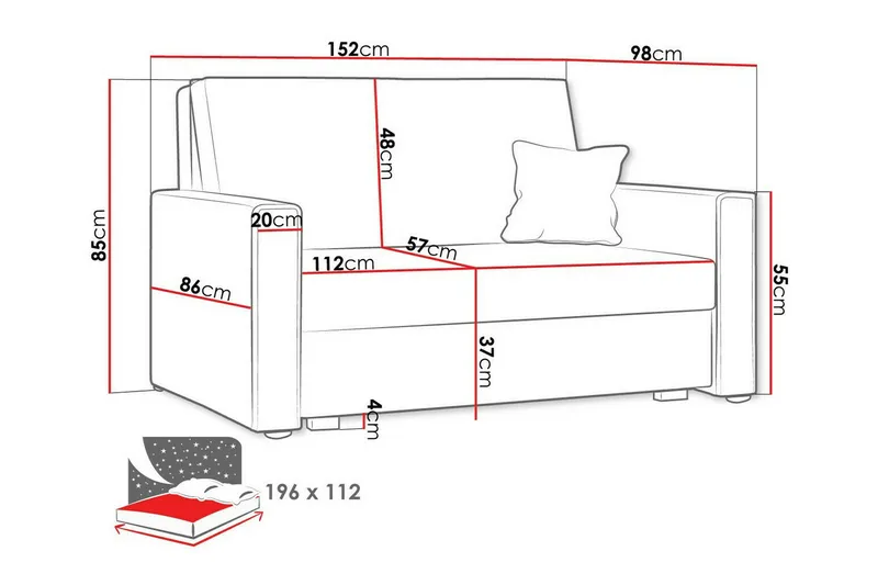 Denegal 2-sits Bäddsoffa NO_BRAND Dark grey - Møbler - Sofaer - Sovesofaer