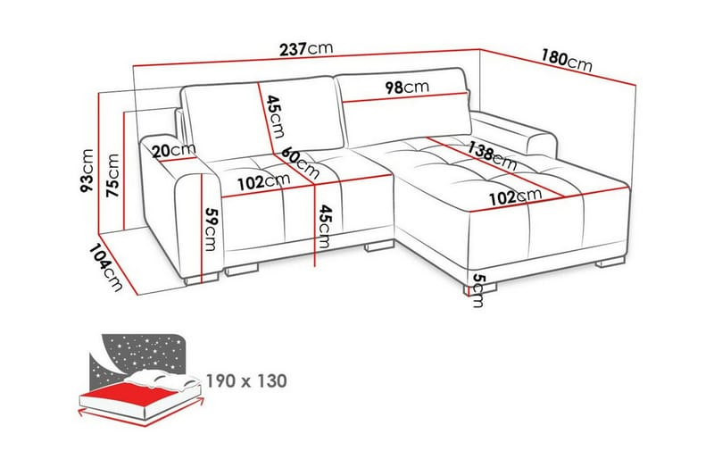 Denegal 2-sits Hörnbäddsoffa NO_BRAND Light grey/Dark grey - Møbler - Sofaer - Sovesofaer