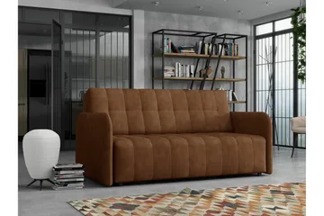 Denegal 3-seter Uttrekkbar Sovesofa 152x196 cm med Oppbevaring i Stoff - Cognac - Møbler - Sofaer - Sovesofaer
